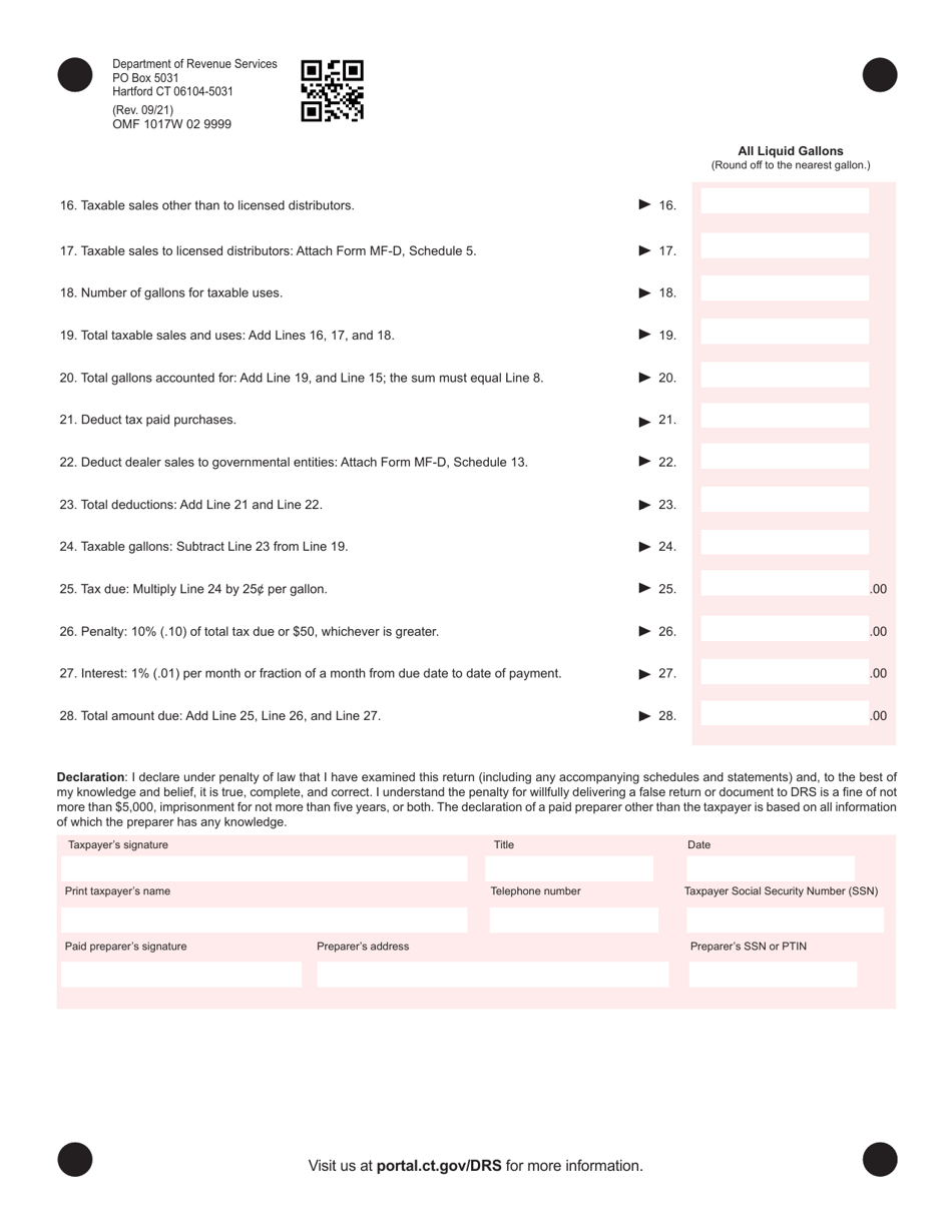 Form O-MF Motor Vehicle Fuels Tax Return - Connecticut, Page 2