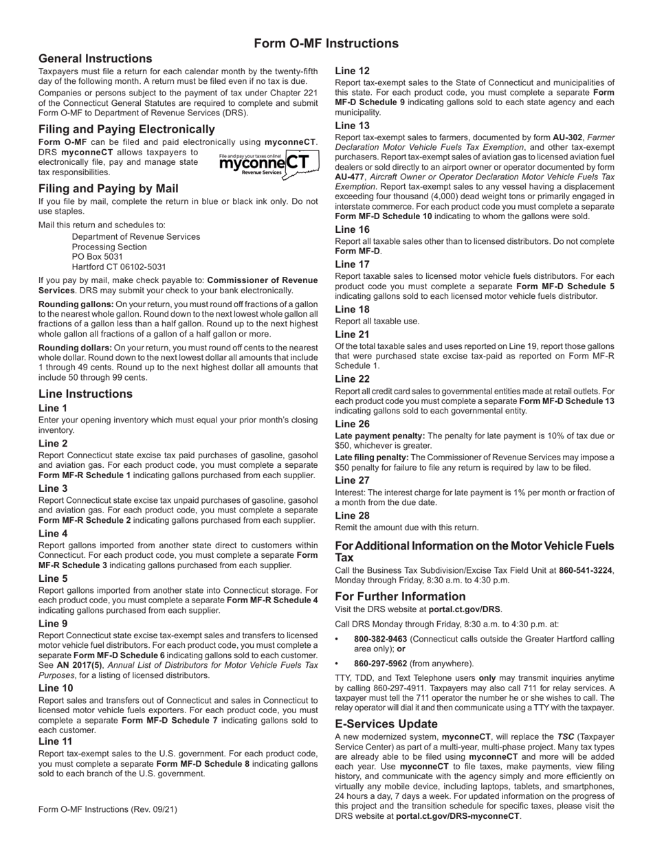 Form O-MF Motor Vehicle Fuels Tax Return - Connecticut, Page 3