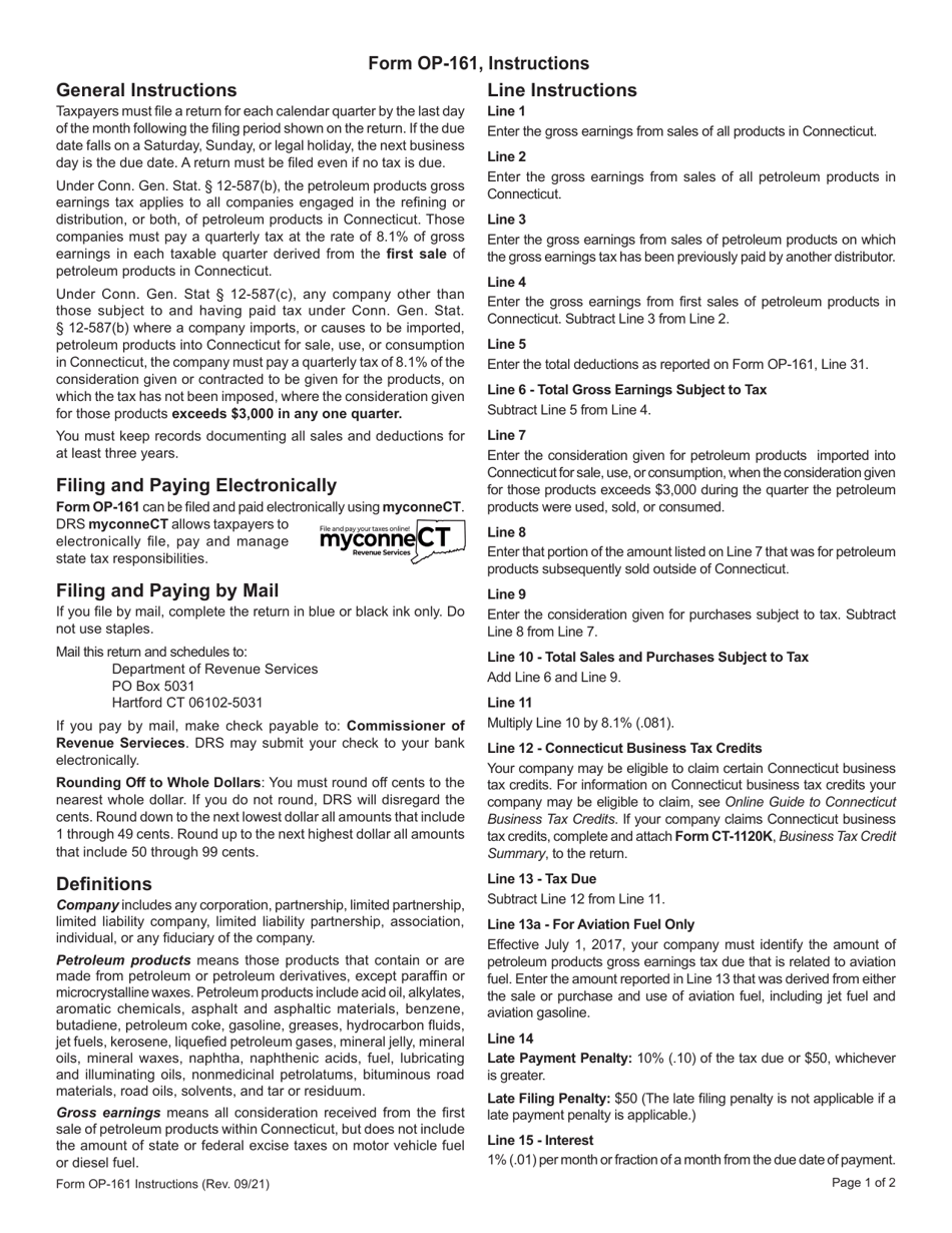 Form OP-161 Petroleum Products Gross Earnings Tax Return - Connecticut, Page 3
