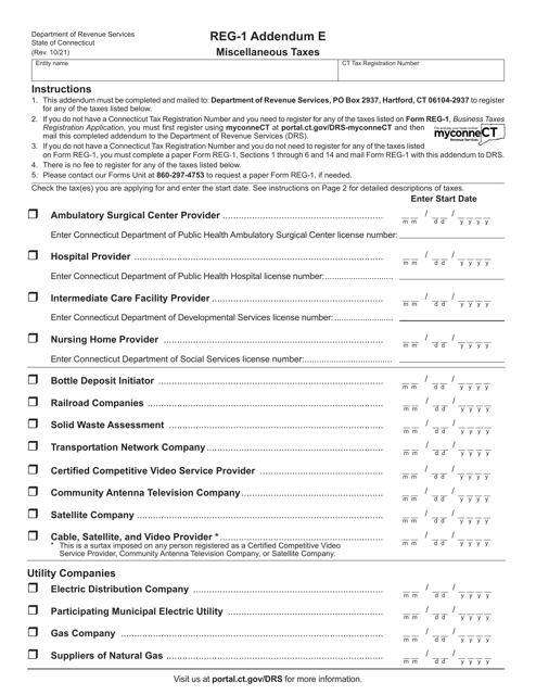 Form REG-1 Addendum E Miscellaneous Taxes - Connecticut