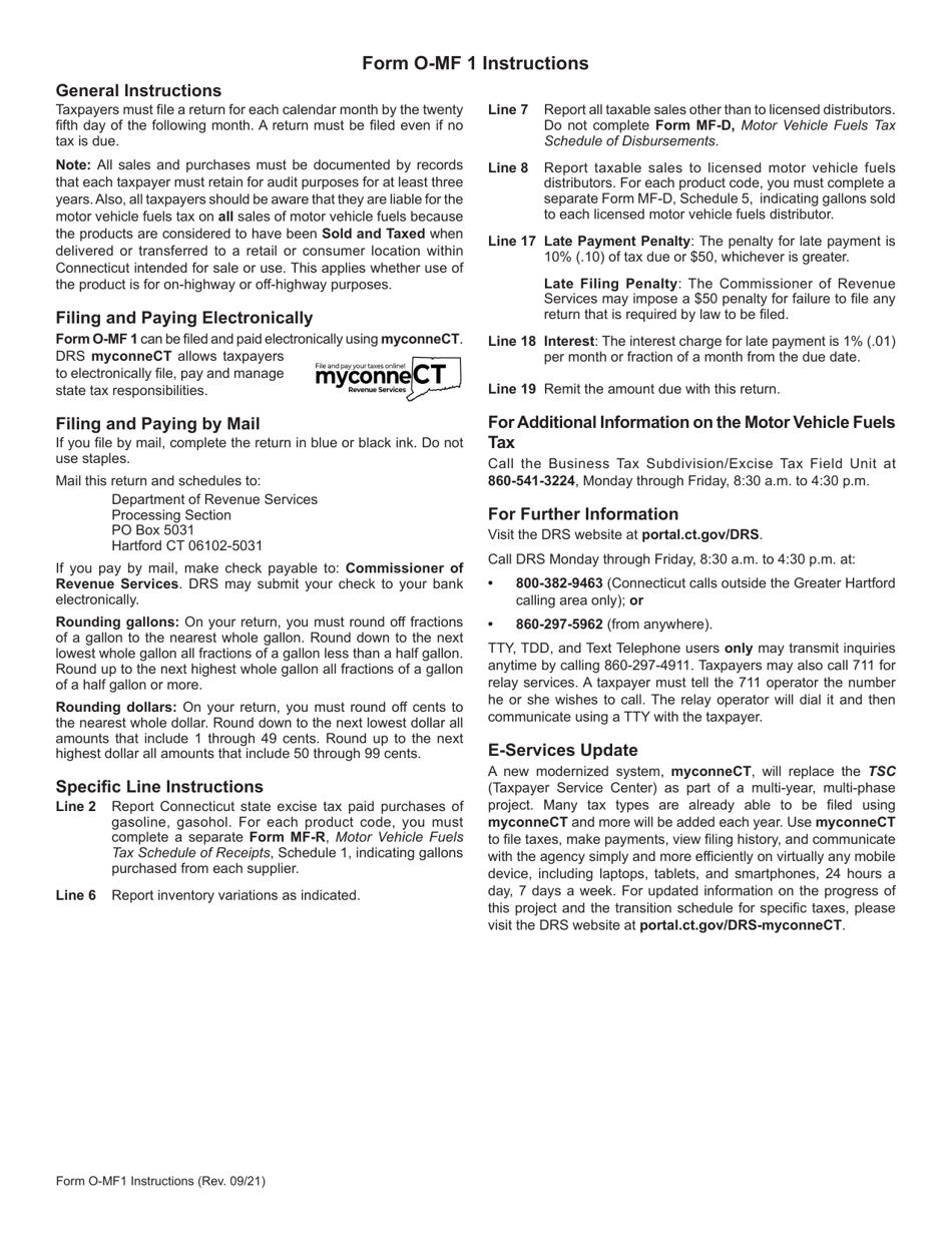 Form O-MF1 Tax-Paid Motor Vehicle Fuels Tax Return - Connecticut, Page 2