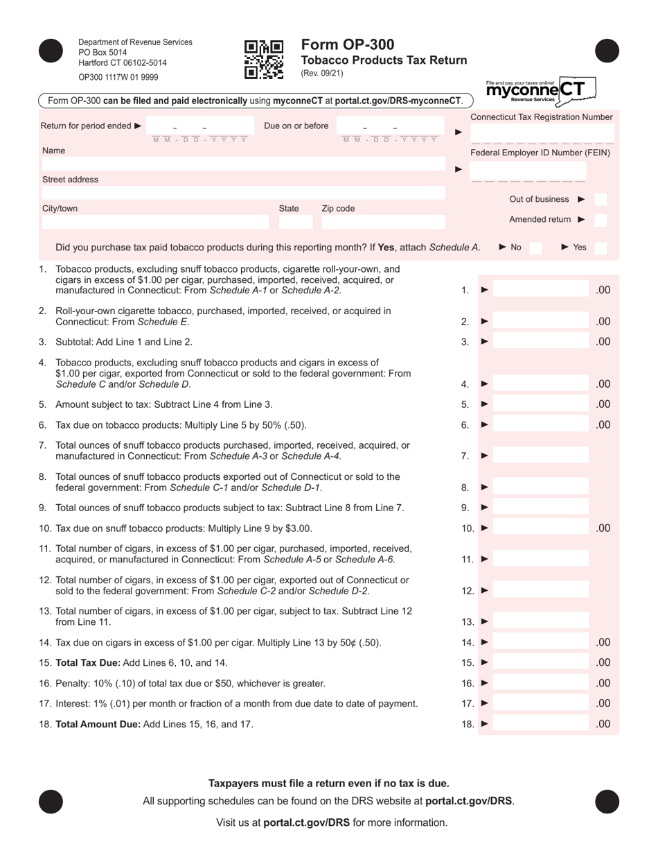 Form OP-300 Tobacco Products Tax Return - Connecticut, Page 1