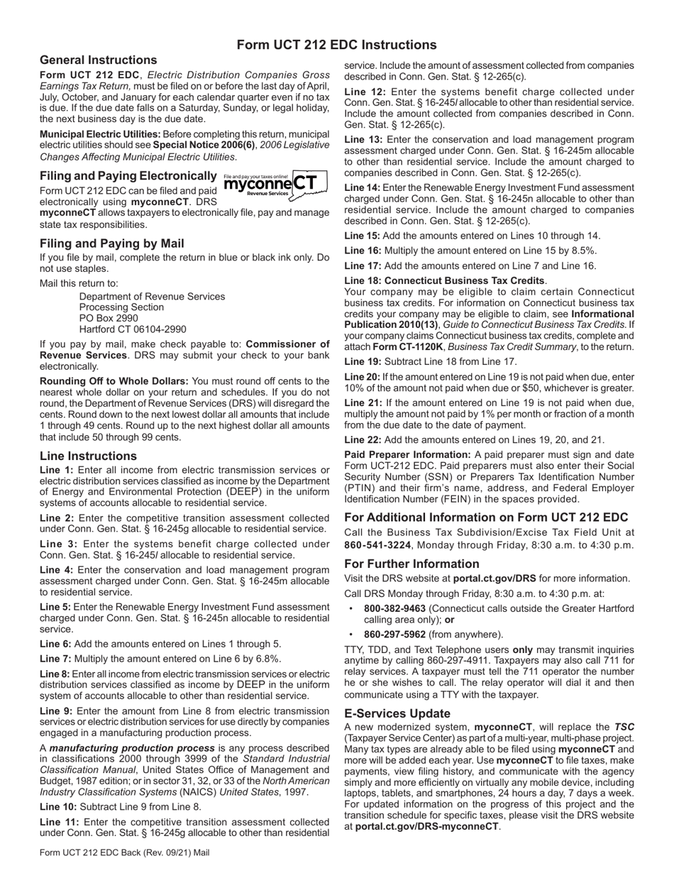 Form UCT-212 EDC Electric Distribution Companies Gross Earnings Tax Return - Connecticut, Page 2