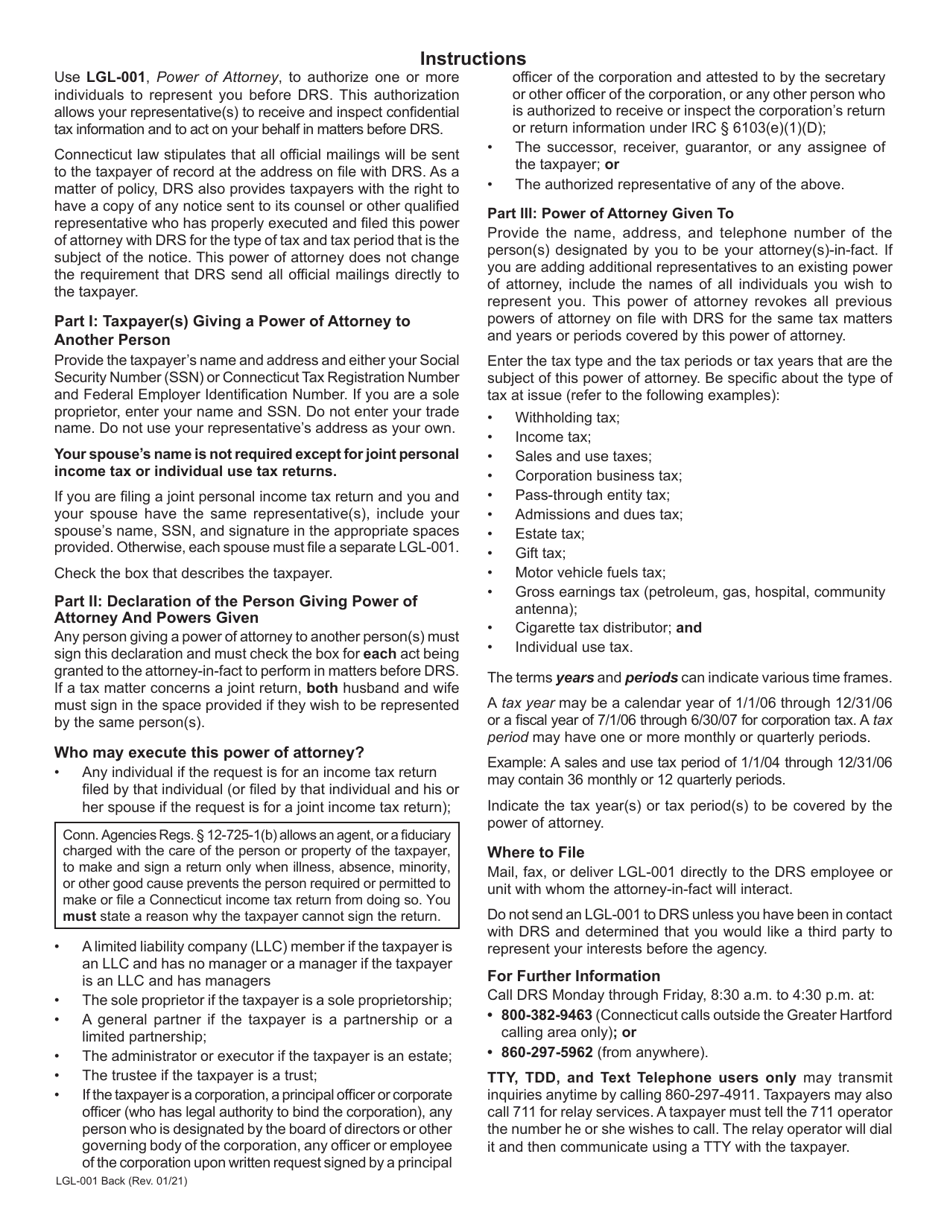 Form LGL-001 Power of Attorney - Connecticut, Page 2