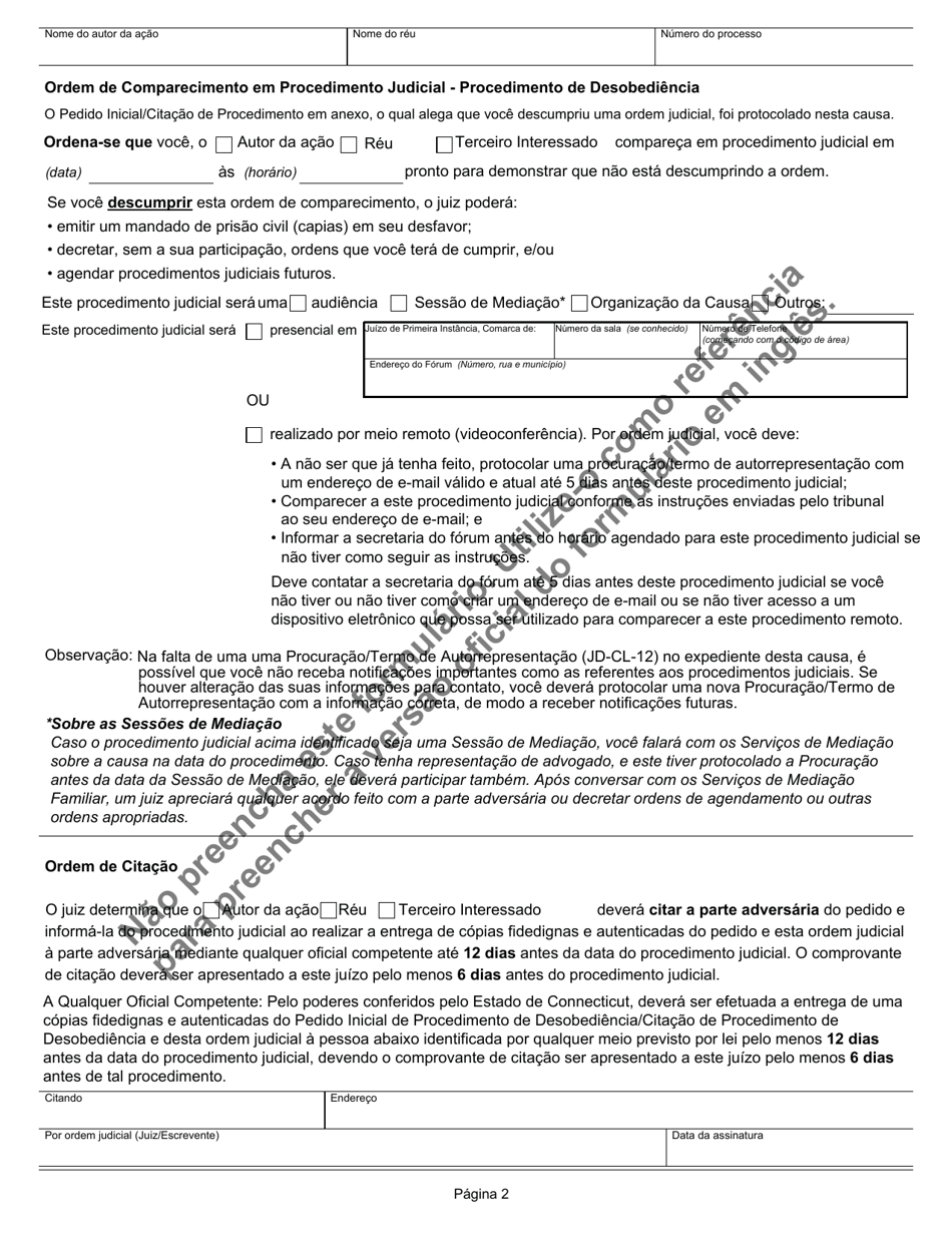 Form JD-FM-173PT Motion for Contempt / Contempt Citation - Connecticut (Portuguese), Page 2