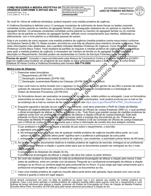 Form JD-FM-257PT How to Apply for a Restraining Order Under Section 46b-15 - Connecticut (Portuguese)