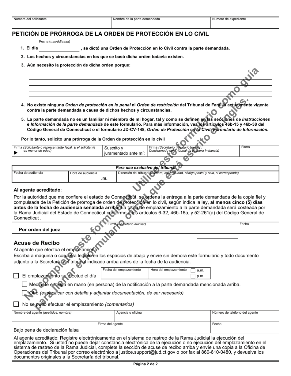Formulario JD-CV-146S Peticion De Prorroga De Orden De Proteccion En Lo Civil - Connecticut (Spanish), Page 2
