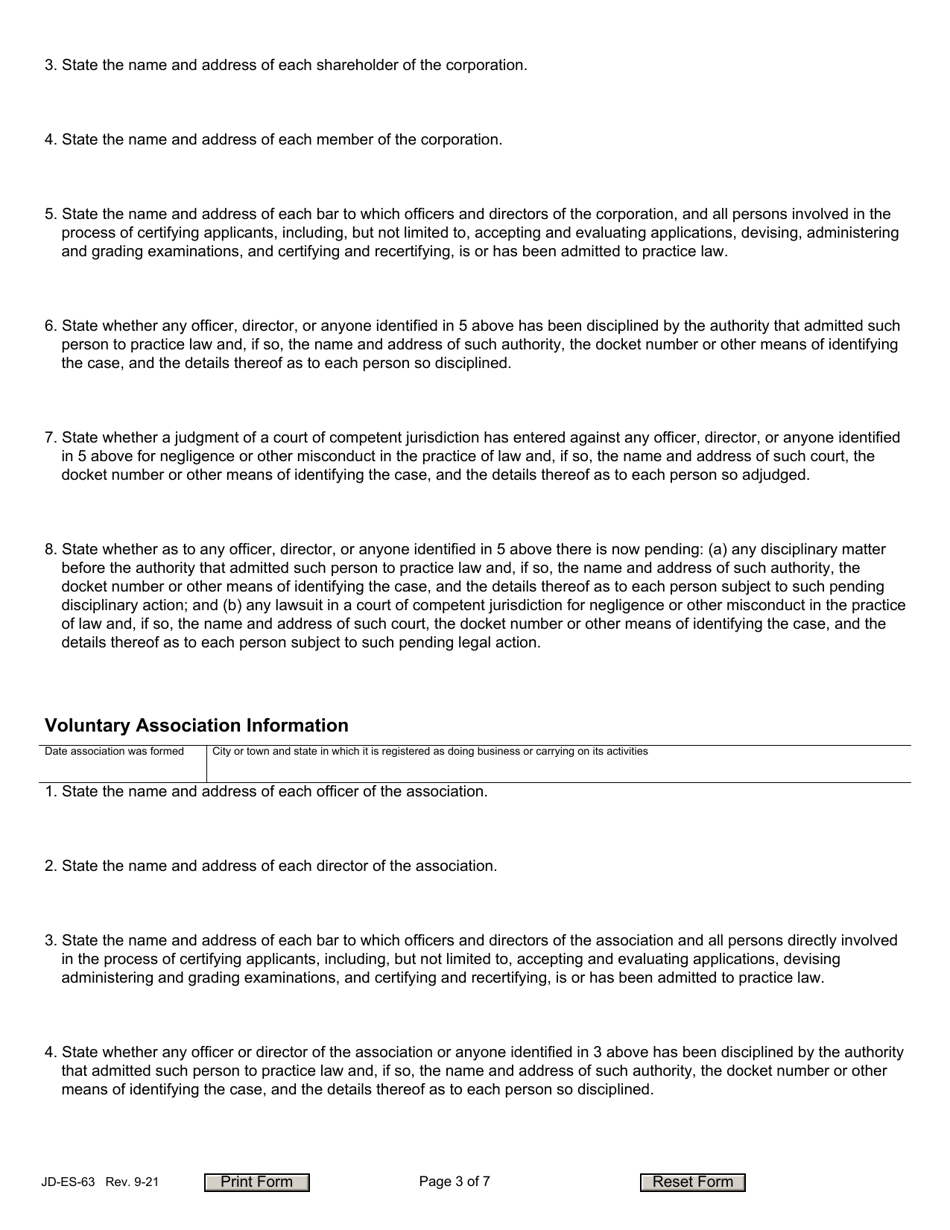 Form JD-ES-63 Application for Authority to Certify Lawyers as Specialists - Connecticut, Page 3
