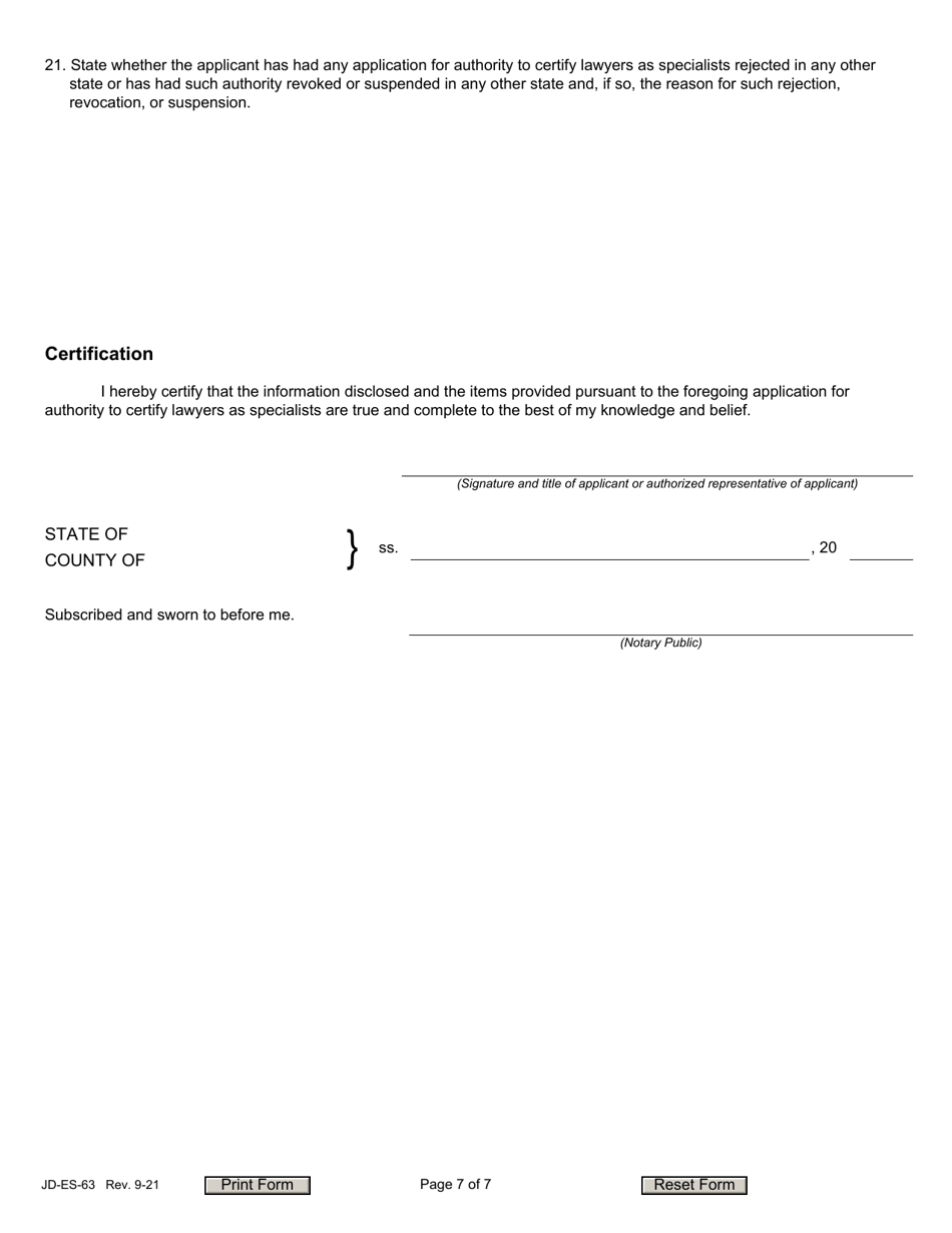 Form JD-ES-63 Application for Authority to Certify Lawyers as Specialists - Connecticut, Page 7