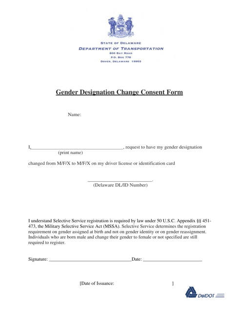 Gender Designation Change Consent Form - Delaware Download Pdf