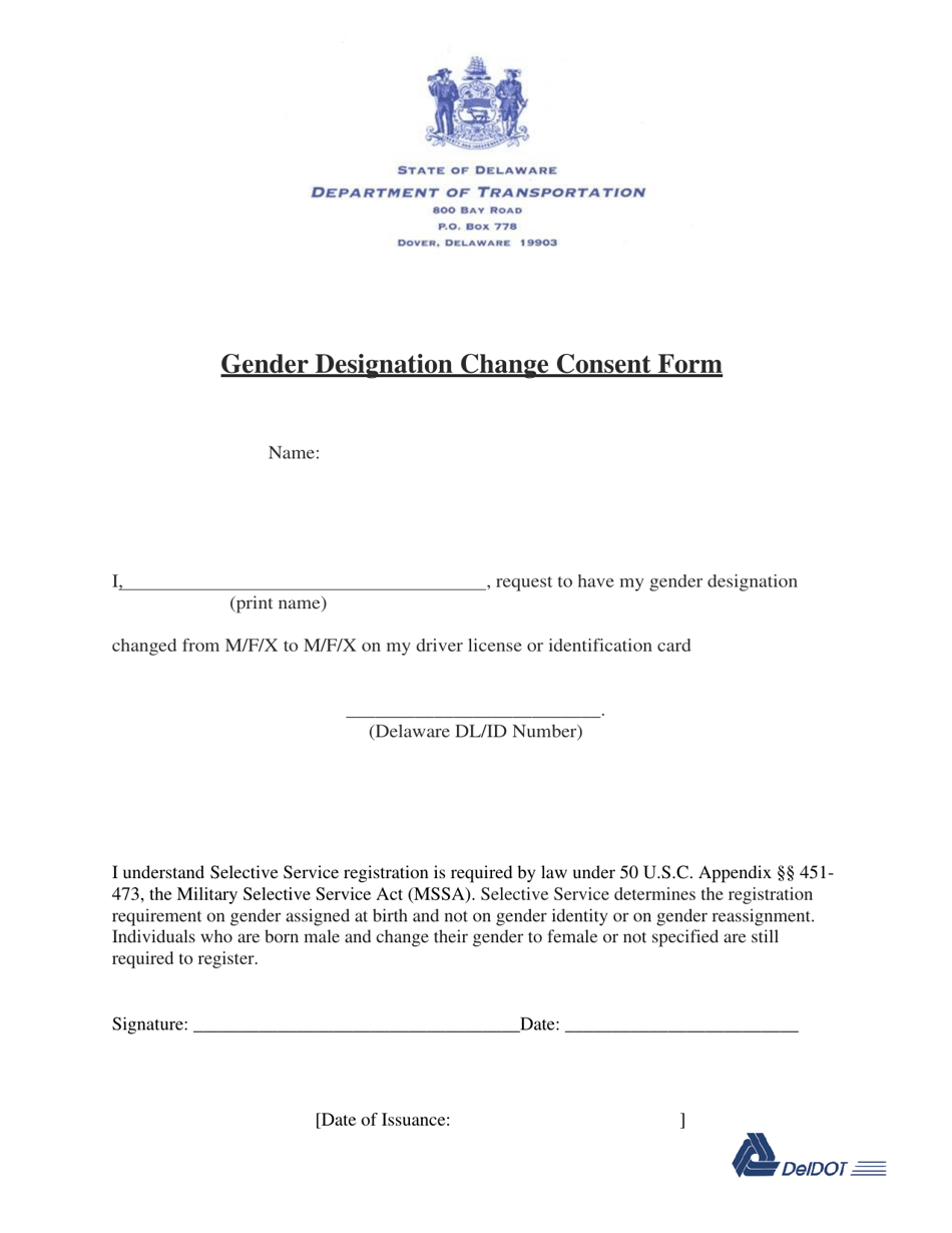 Gender Designation Change Consent Form - Delaware, Page 1