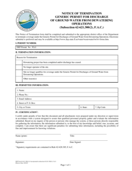 Document preview: DEP Form 62-621.300(2) (F) Notice of Termination Generic Permit for Discharge of Ground Water From Dewatering Operations - Florida