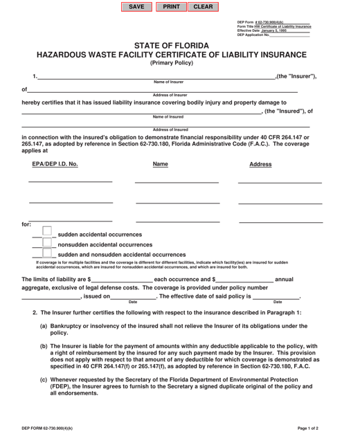 DEP Form 62-730.900(4)(K) Printable Pdf