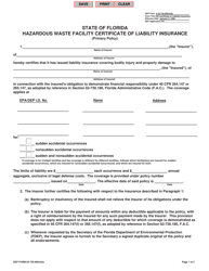 DEP Form 62-730.900(4)(K) Hazardous Waste Facility Certificate of Liability Insurance (Primary Policy) - Florida