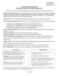 DEP Form 62-710.901(2) &quot;Used Oil and Used Oil Filter Record Keeping Form&quot; - Florida, Page 2