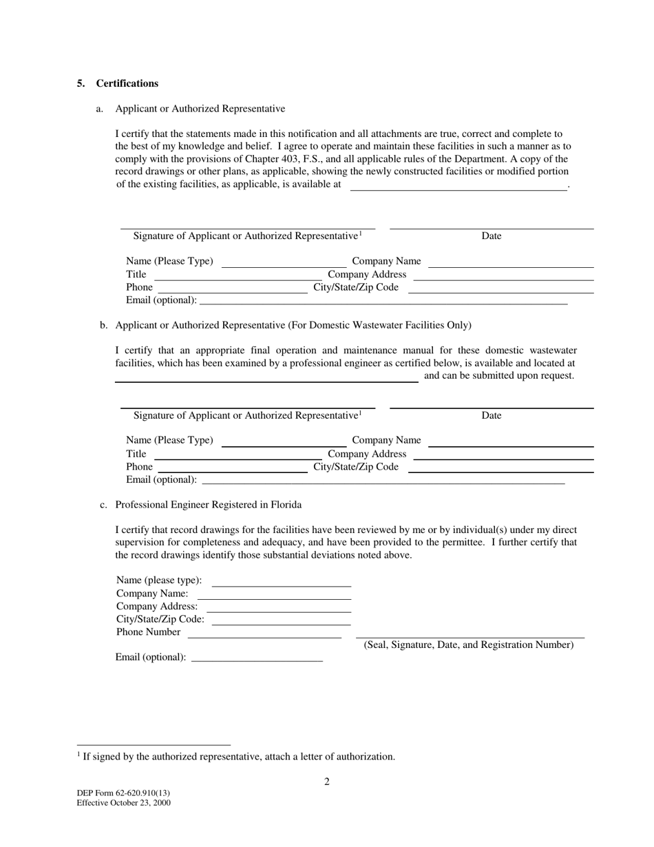 DEP Form 62-620.910(13) - Fill Out, Sign Online and Download Fillable ...