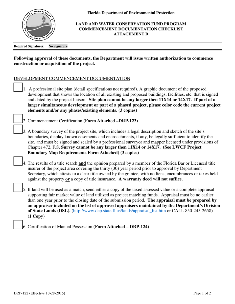 Form DRP-122 Attachment B Commencement Documentation Checklist - Land and Water Conservation Fund Program - Florida, Page 1