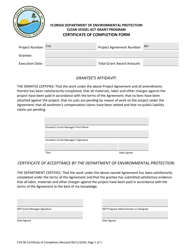 Form CVA06 &quot;Certificate of Completion Form - Clean Vessel Act Grant Program&quot; - Florida