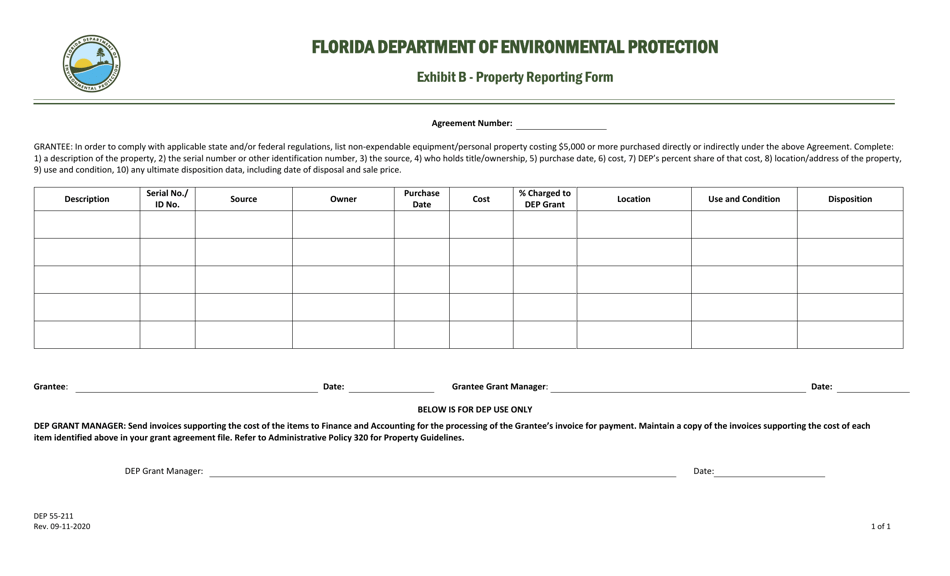 Form DEP55-211 Exhibit B Property Reporting Form - Florida, Page 1