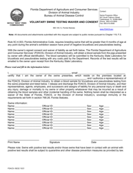 Form FDACS-09232 &quot;Voluntary Swine Testing Waiver and Consent&quot; - Florida
