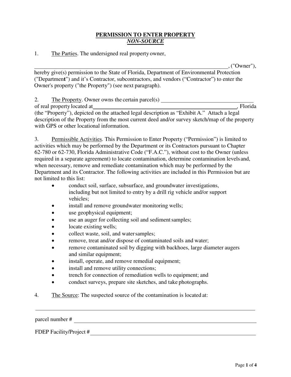 Permission to Enter Property (Non-source) - Long Form - Florida, Page 1