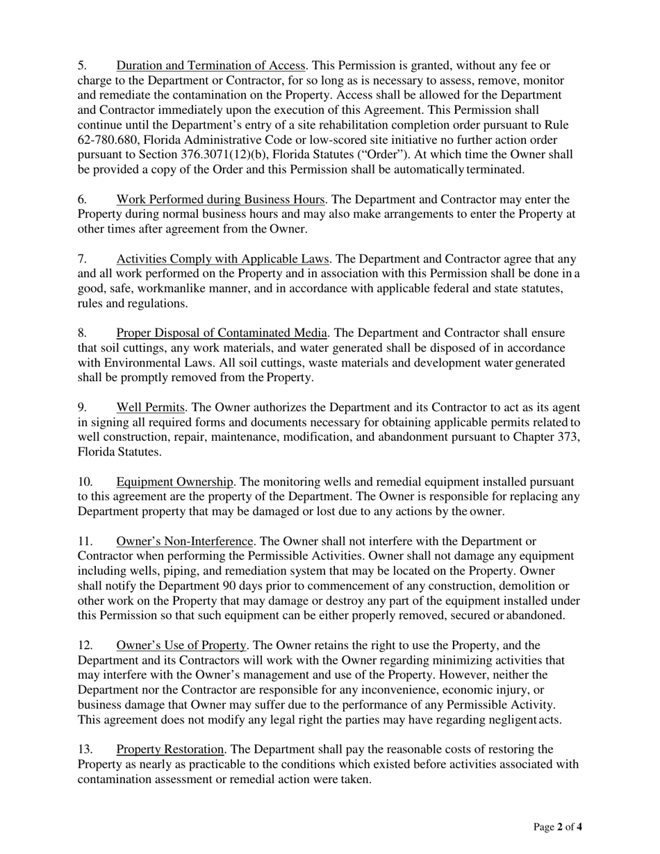 Permission to Enter Property (Non-source) - Long Form - Florida, Page 2