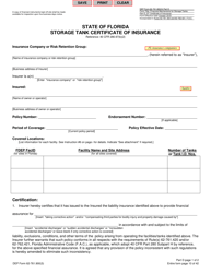 DEP Form 62-761.900(3) Part D &quot;Storage Tank Certificate of Insurance&quot; - Florida
