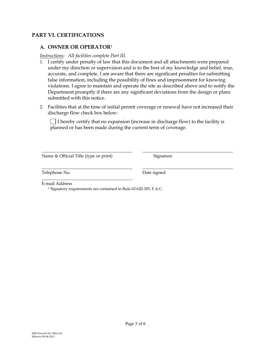 DEP Form 62-621.500(1)(B) Notice of Intent to Use the Generic Permit for Discharges From Fresh Citrus Fruit Packinghouses to Percolation Ponds (Subsection 62-621.500(1)(B), F.a.c.) - Florida, Page 5