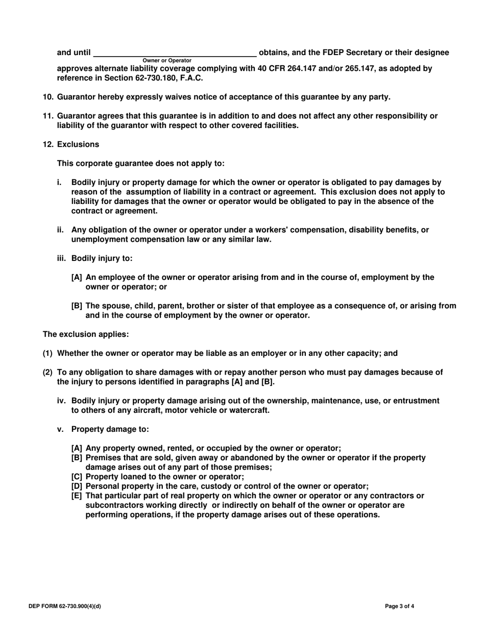 DEP Form 62-730.900(4)(D) Hazardous Waste Facility Corporate Guarantee for Liability Coverage - Florida, Page 4