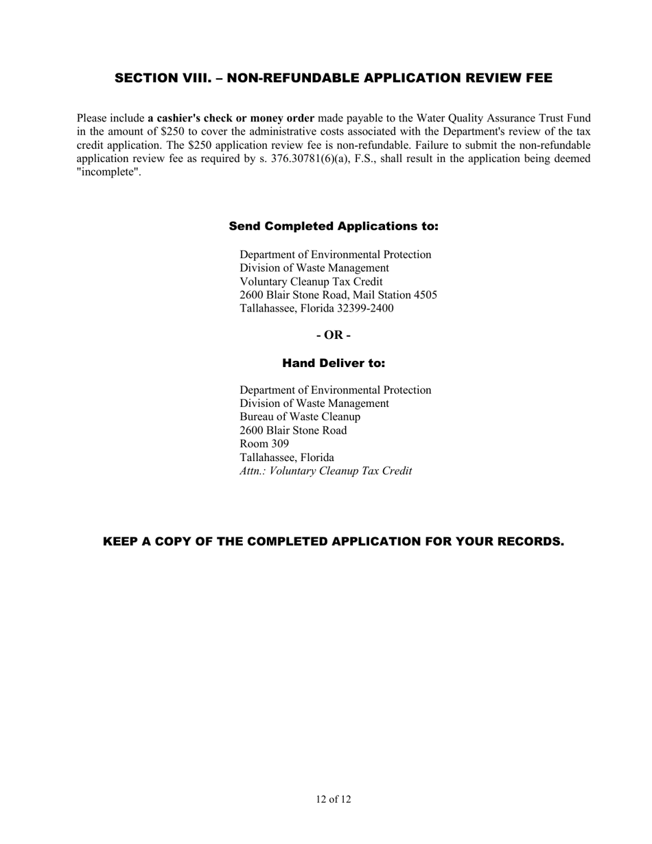 DEP Form 62-788.101(1) Voluntary Cleanup Tax Credit Application and Affidavit - Florida, Page 12