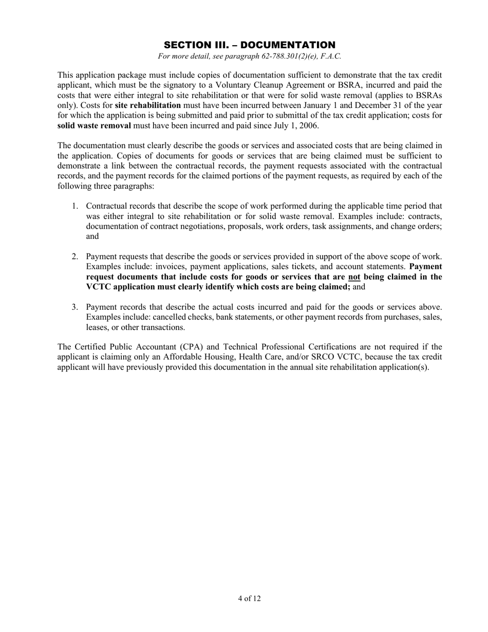 DEP Form 62-788.101(1) Voluntary Cleanup Tax Credit Application and Affidavit - Florida, Page 4
