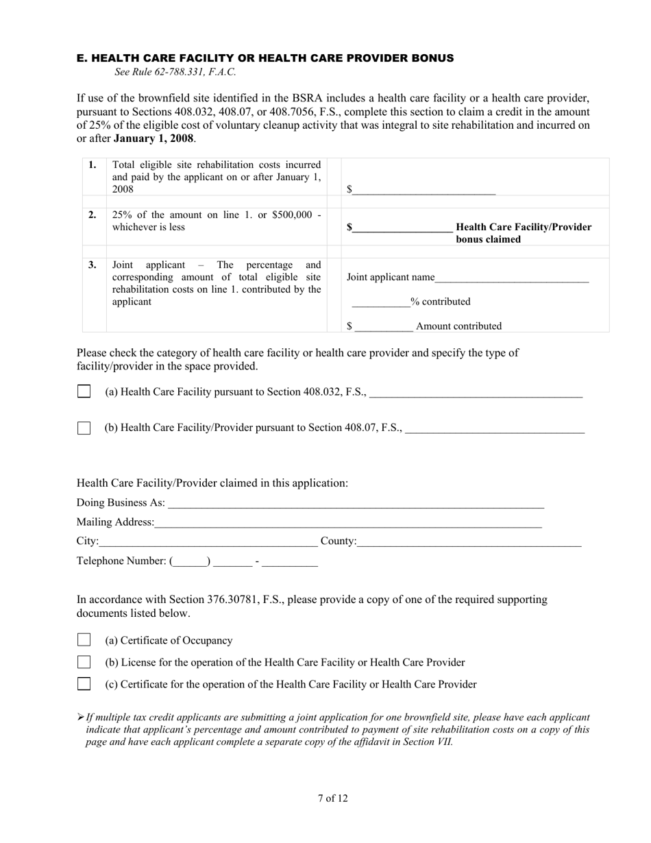 DEP Form 62-788.101(1) Voluntary Cleanup Tax Credit Application and Affidavit - Florida, Page 7
