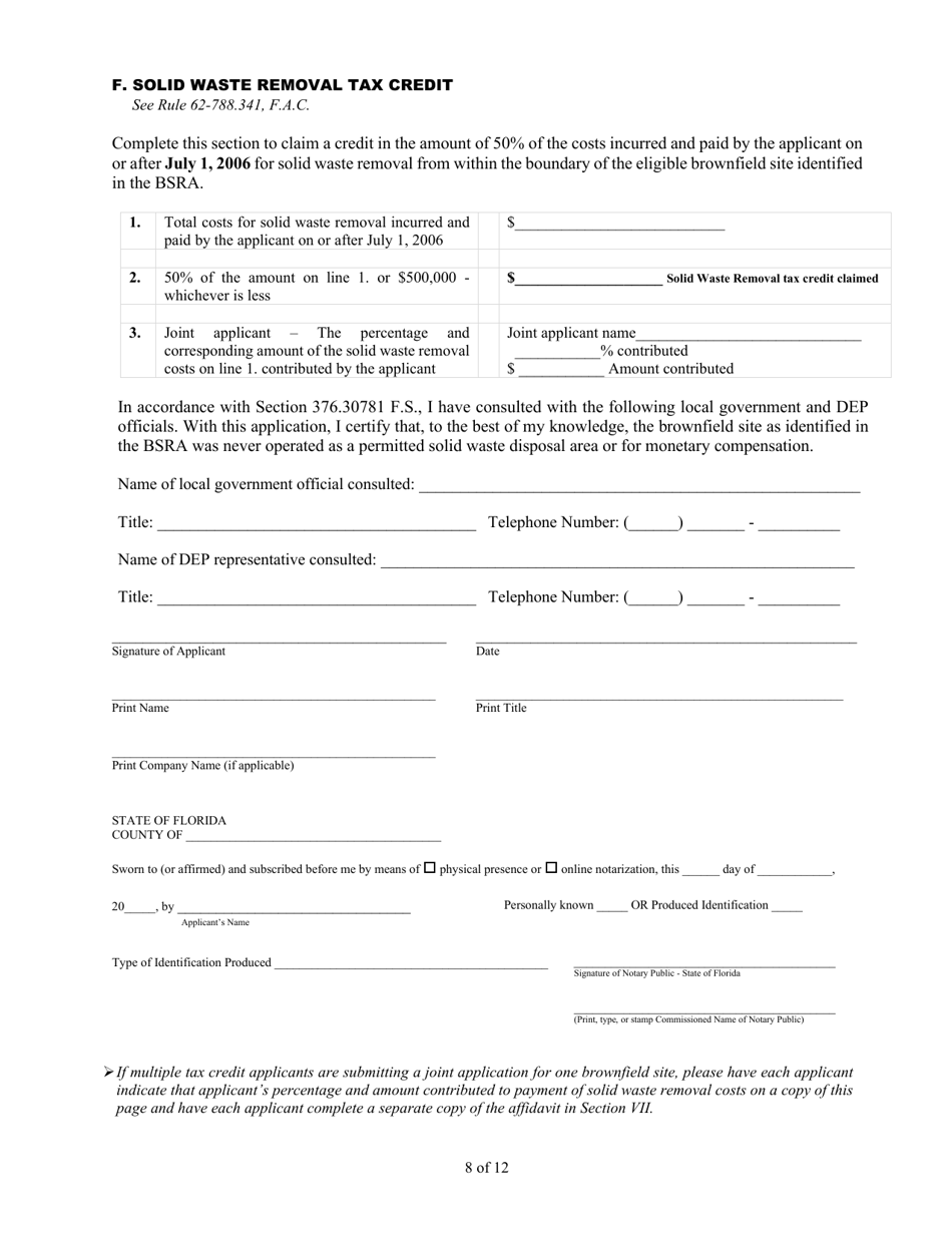 DEP Form 62-788.101(1) Voluntary Cleanup Tax Credit Application and Affidavit - Florida, Page 8