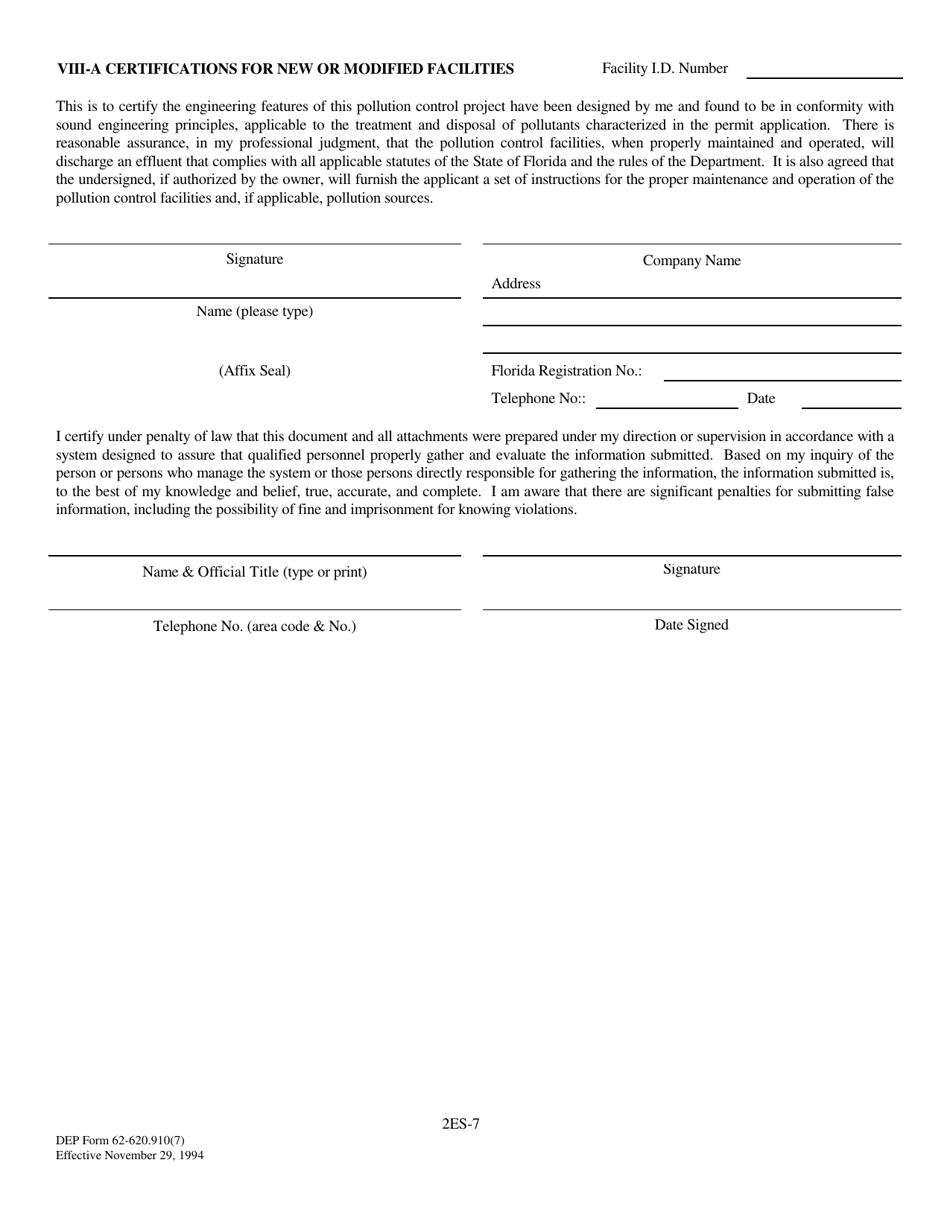 DEP Form 62-620.910(7) (2ES) Application for Permit to Discharge Non-process Wastewater to Surface Waters - Florida, Page 7
