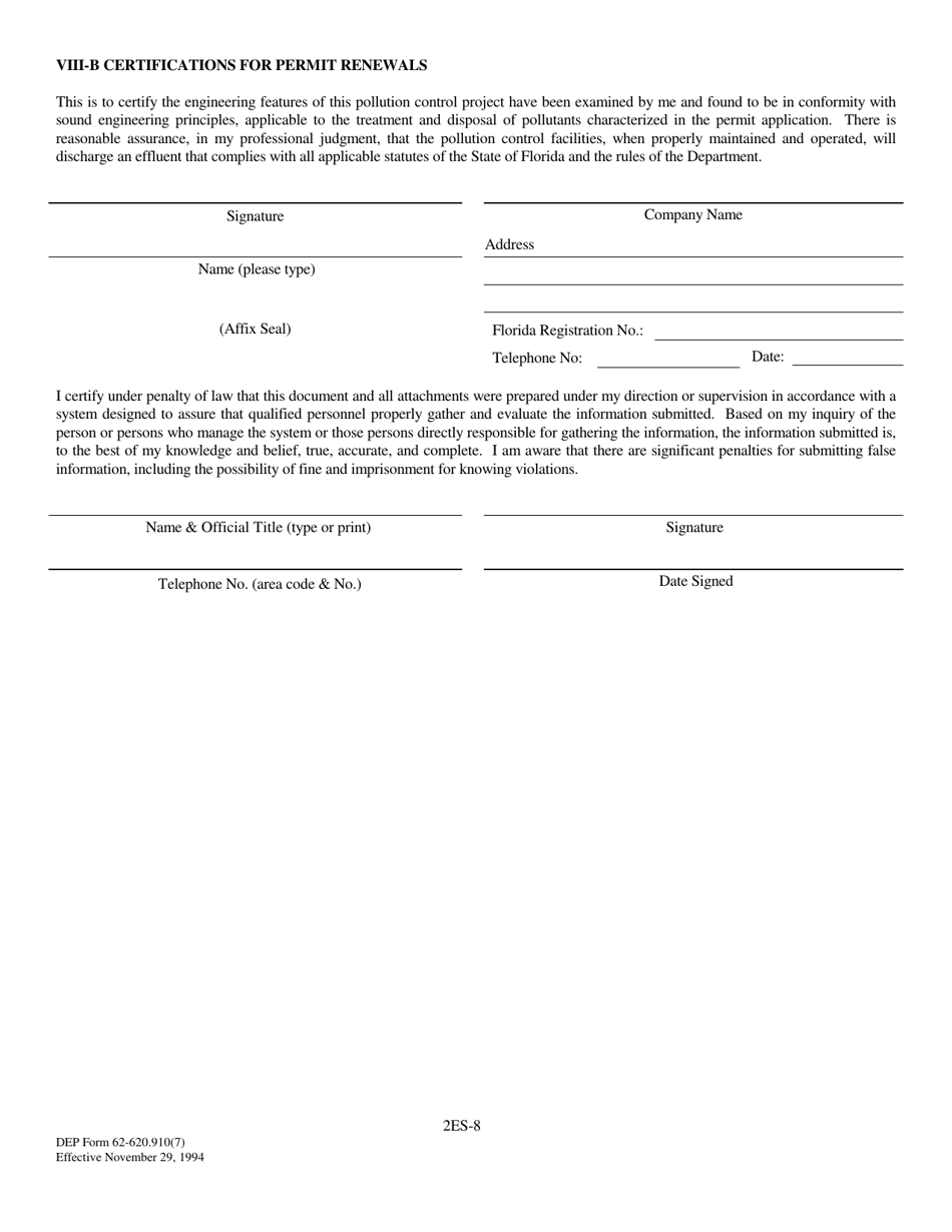 DEP Form 62-620.910(7) (2ES) - Fill Out, Sign Online and Download ...