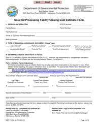 Document preview: DEP Form 62-710.901(7) Used Oil Processing Facility Closing Cost Estimate Form - Florida
