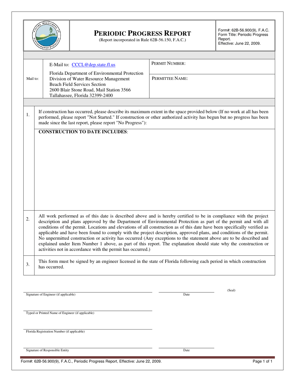 Form 62B-56.900(9) Periodic Progress Report - Florida, Page 1