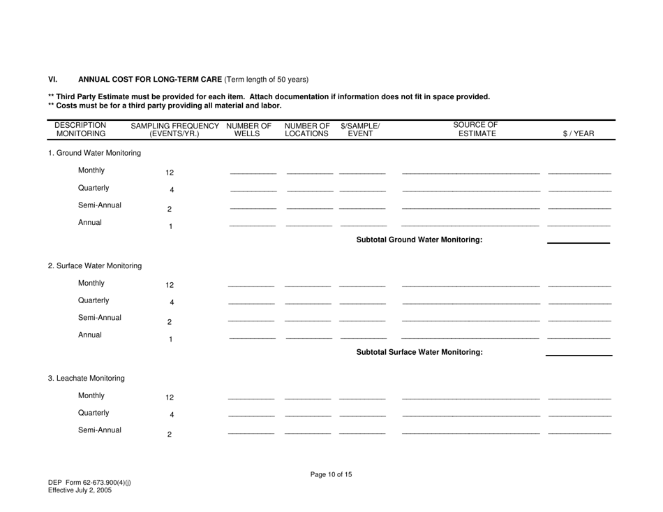 DEP Form 62-673.900(4)(J) Phosphogypsum Stack System Closure, Water Management and Long-Term Care Cost Estimate - Florida, Page 10