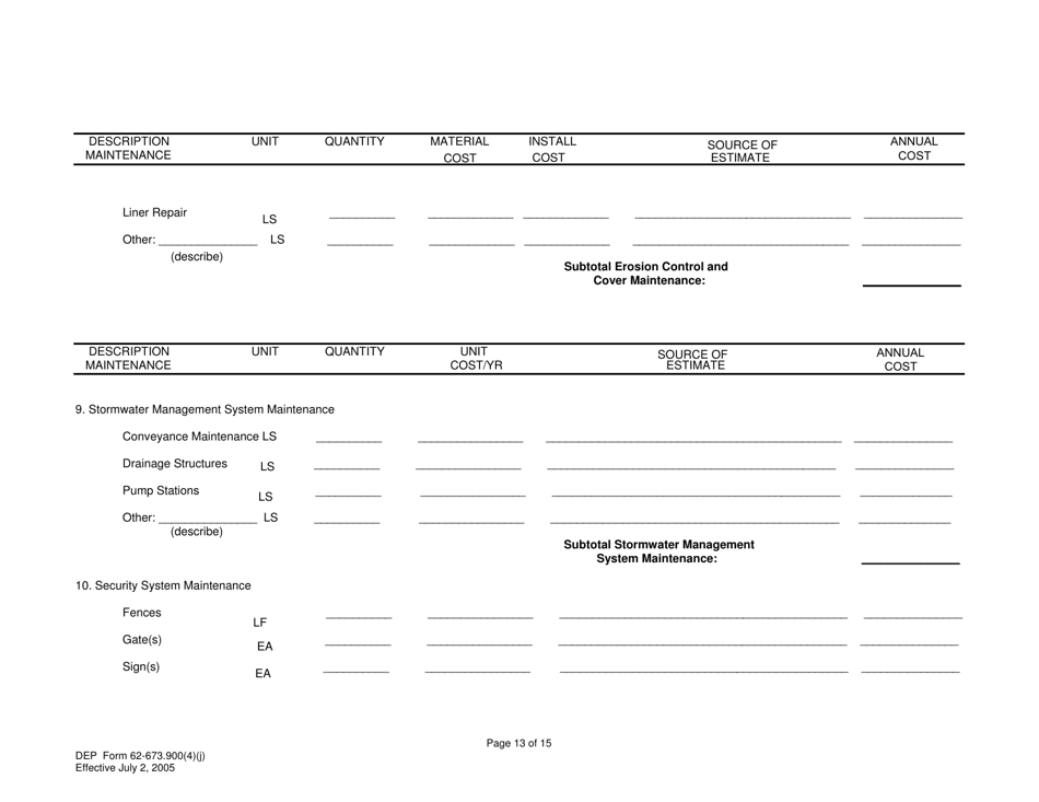 DEP Form 62-673.900(4)(J) Phosphogypsum Stack System Closure, Water Management and Long-Term Care Cost Estimate - Florida, Page 13
