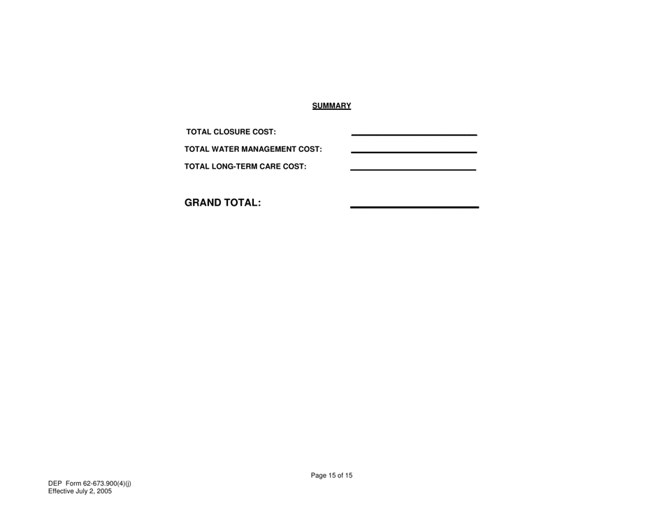 DEP Form 62-673.900(4)(J) Phosphogypsum Stack System Closure, Water Management and Long-Term Care Cost Estimate - Florida, Page 15