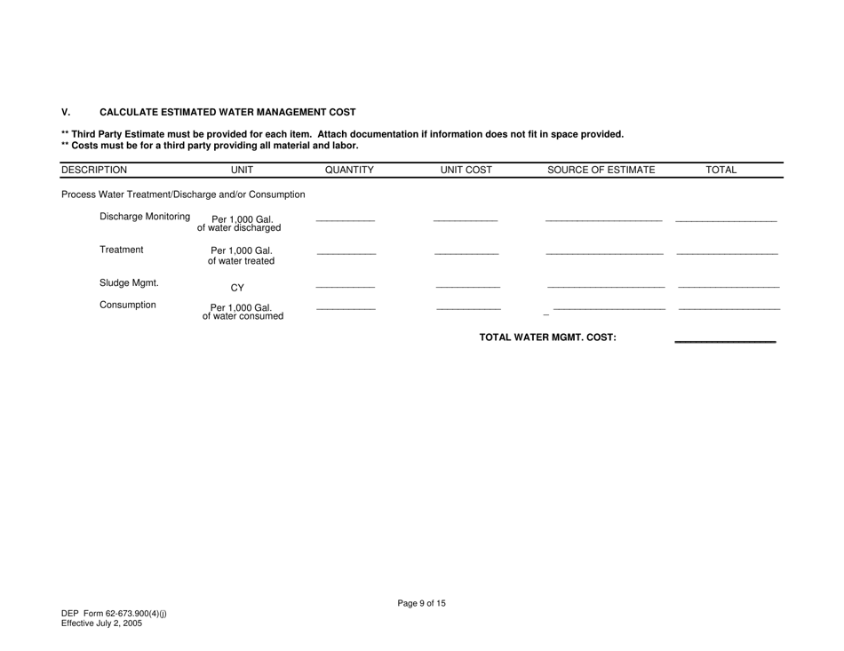 DEP Form 62-673.900(4)(J) Phosphogypsum Stack System Closure, Water Management and Long-Term Care Cost Estimate - Florida, Page 9
