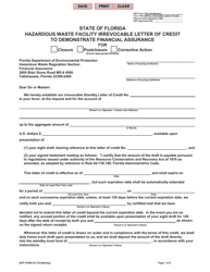 DEP Form 62-730.900(4)(G) Hazardous Waste Facility Irrevocable Letter of Credit to Demonstrate Financial Assurance - Florida