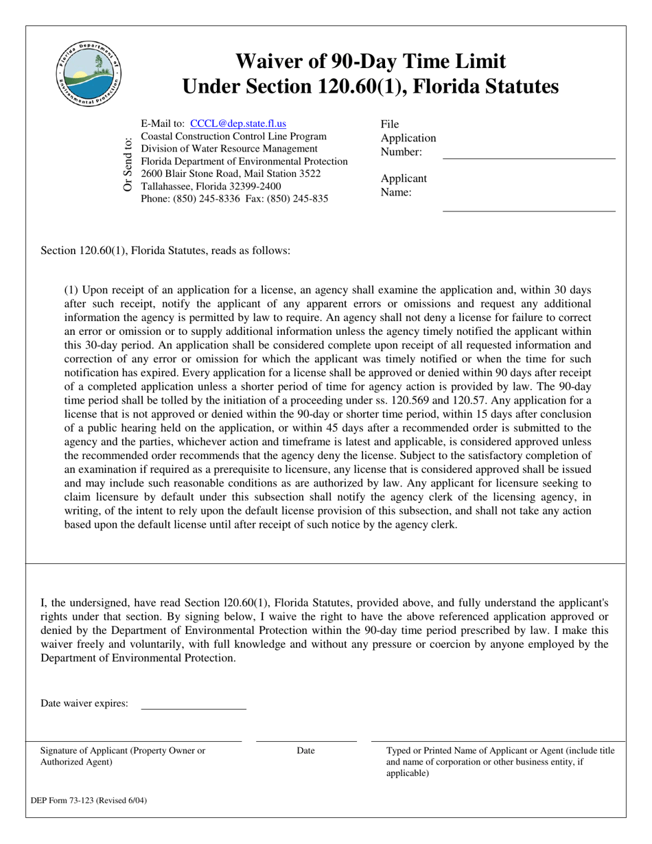 DEP Form 73123 Fill Out, Sign Online and Download Fillable PDF