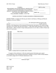 Other Resources Form 1 (DEP53-031(16)) &quot;Notice of Intent to Mine or Mining Other Resources&quot; - Florida