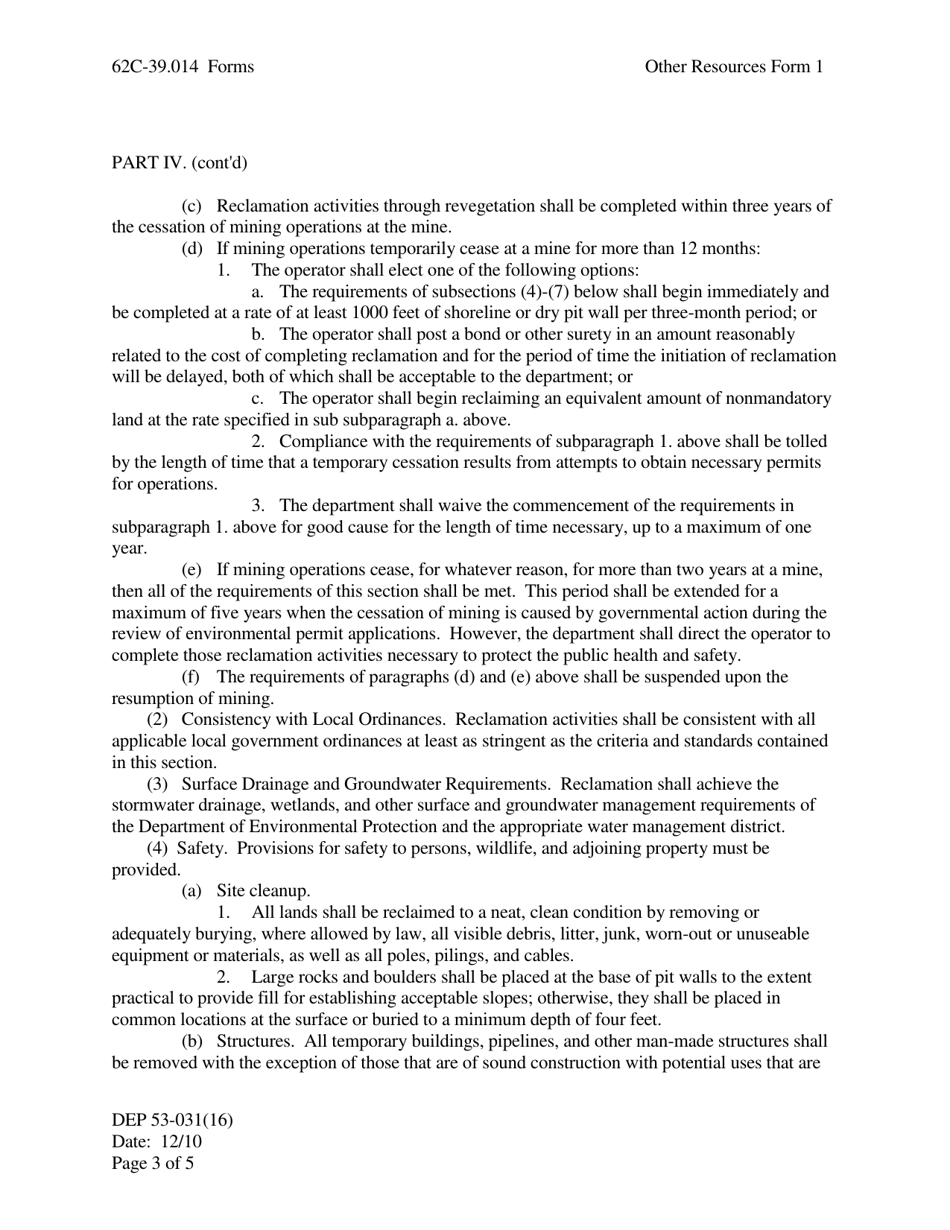 Other Resources Form 1 (DEP53-031(16)) Notice of Intent to Mine or Mining Other Resources - Florida, Page 3