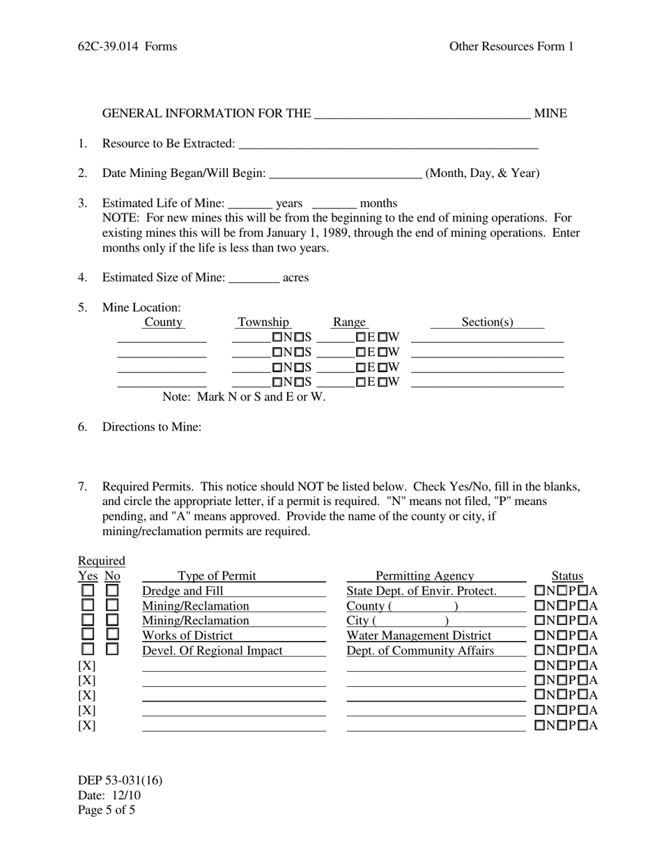 Other Resources Form 1 (DEP53-031(16)) Notice of Intent to Mine or Mining Other Resources - Florida, Page 5