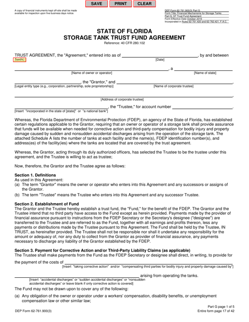 Document preview: DEP Form 62-761.900(3) Part G Storage Tank Trust Fund Agreement - Florida