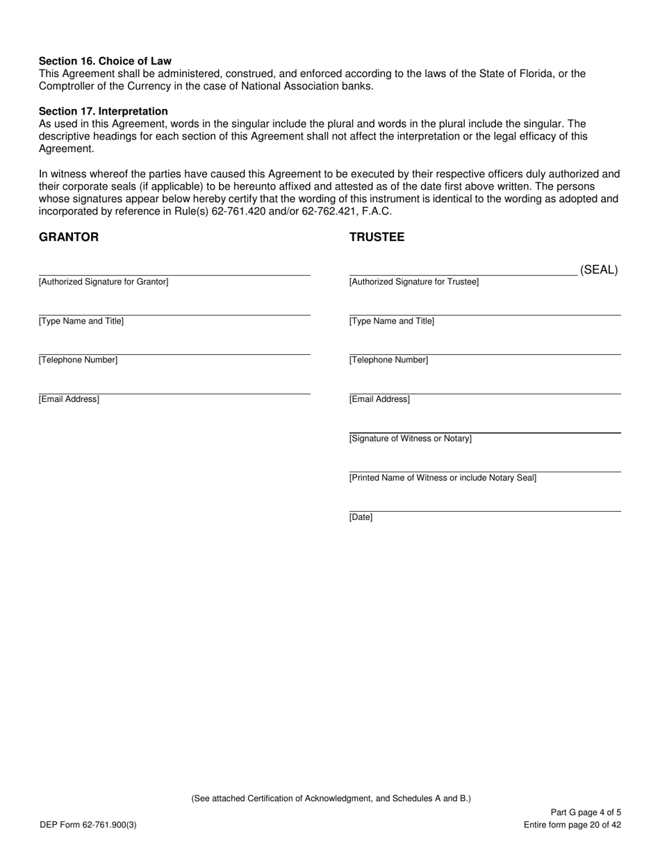 DEP Form 62-761.900(3) Part G Storage Tank Trust Fund Agreement - Florida, Page 4