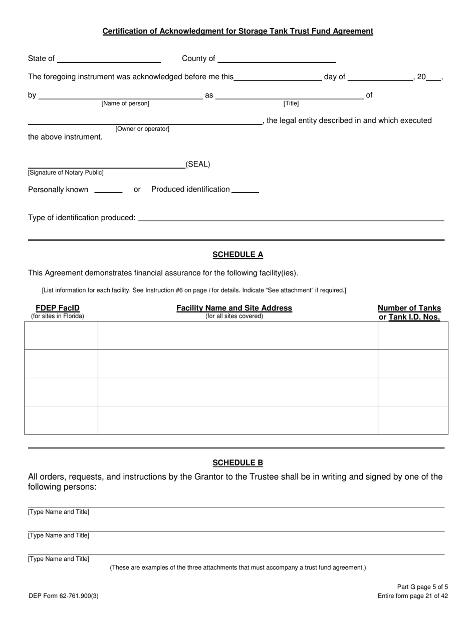 DEP Form 62-761.900(3) Part G Storage Tank Trust Fund Agreement - Florida, Page 5