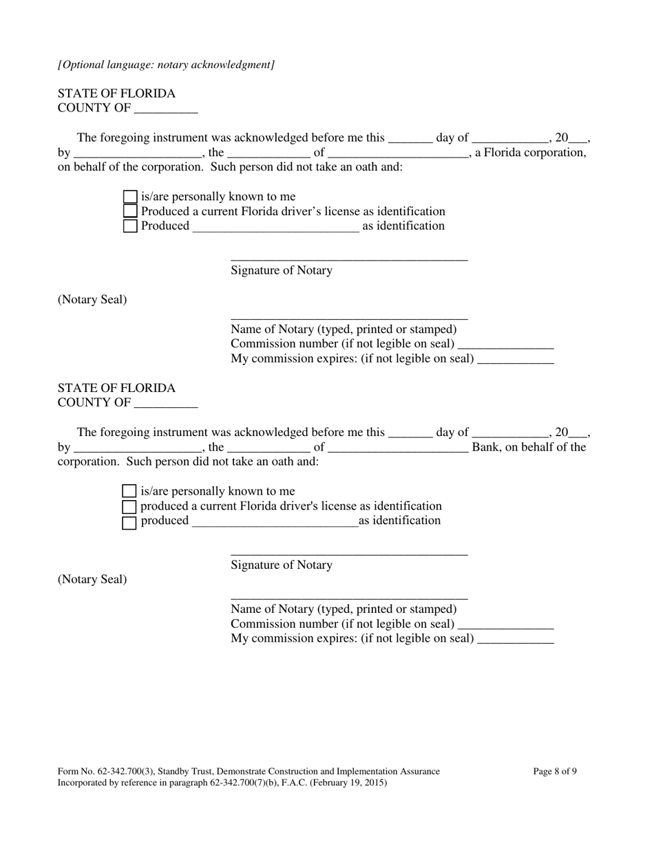 Form 62-342.700(3) Mitigation Bank Standby Trust Fund Agreement to Demonstrate Construction and Implementation Financial Assurance - Florida, Page 8